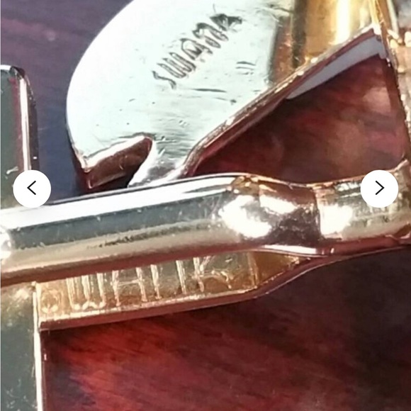 Swank salmon gold plated cufflinks with pearl stone and money clip - Picture 2 of 7